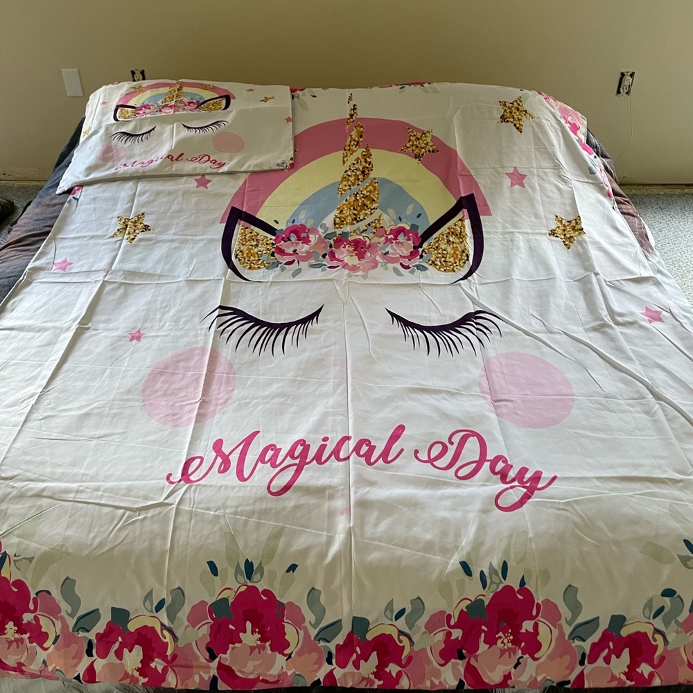 Brand New Unicorn Bedding 2 Piece Flower Girl duvet cover Set Unicorn Bedspread